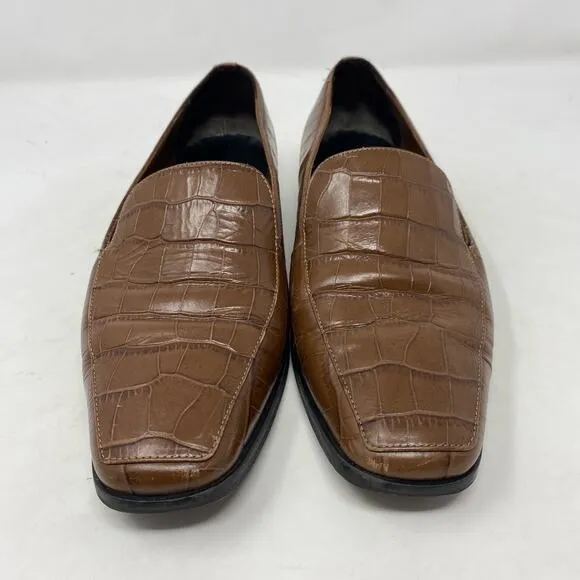 Everlane Brown Crocodile Embossed Leather Loafers Womens Size 7.5