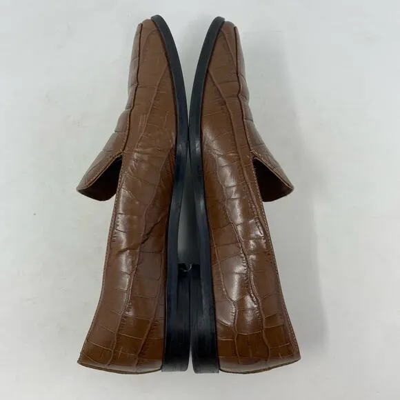 Everlane Brown Crocodile Embossed Leather Loafers Womens Size 7.5