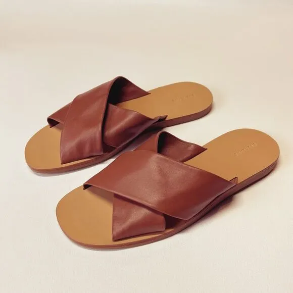 Everlane The Day Crossover Sandal Leather Slides in Sienna Brown Size 10 New
