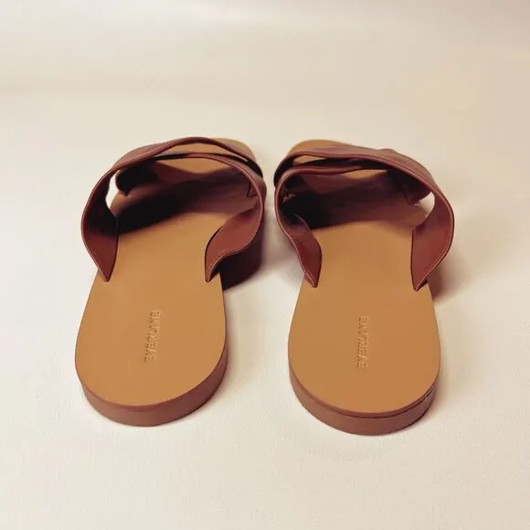 Everlane The Day Crossover Sandal Leather Slides in Sienna Brown Size 10 New