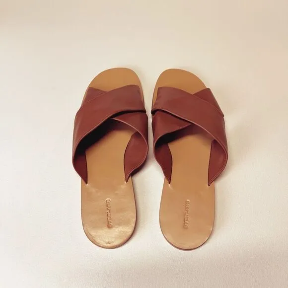 Everlane The Day Crossover Sandal Leather Slides in Sienna Brown Size 10 New