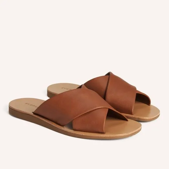 Everlane The Day Crossover Sandal Leather Slides in Sienna Brown Size 10 New