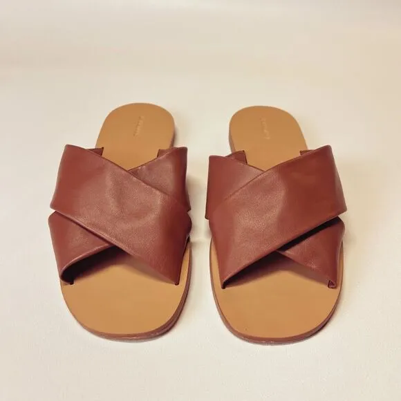 Everlane The Day Crossover Sandal Leather Slides in Sienna Brown Size 10 New