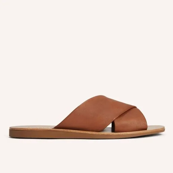 Everlane The Day Crossover Sandal Leather Slides in Sienna Brown Size 10 New