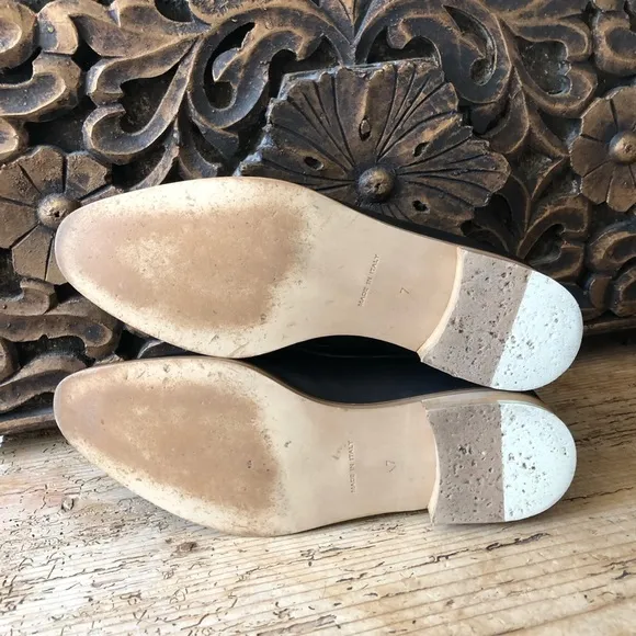 EVERLANE The Modern Loafer Flats Black Matte Leather RARE White Heel Stripe Sz 7