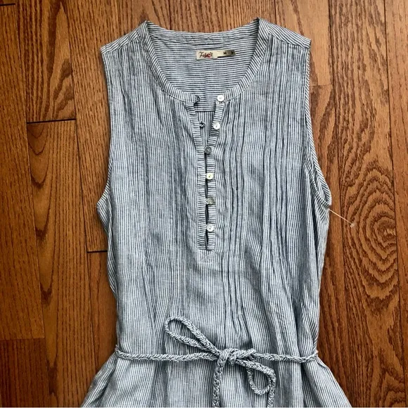 Faherty Dress Isha Blue White Striped Sleeveless Linen Midi Women’s Size M NWOT