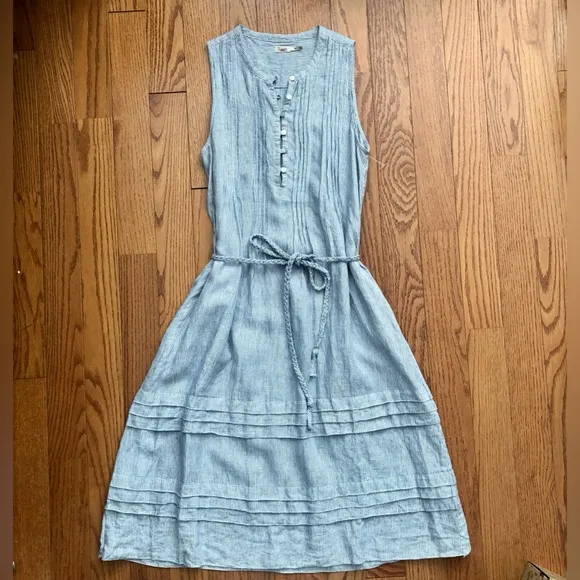 Faherty Dress Isha Blue White Striped Sleeveless Linen Midi Women’s Size M NWOT