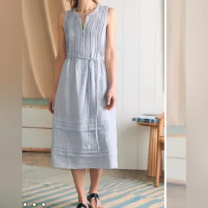 Faherty Dress Isha Blue White Striped Sleeveless Linen Midi Women’s Size M NWOT