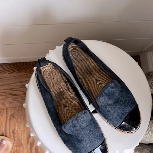 Fendi Blue and Black Espadrilles with Woven Jute Sole