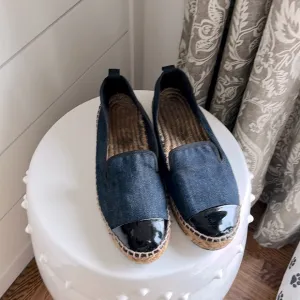 Fendi Blue and Black Espadrilles with Woven Jute Sole