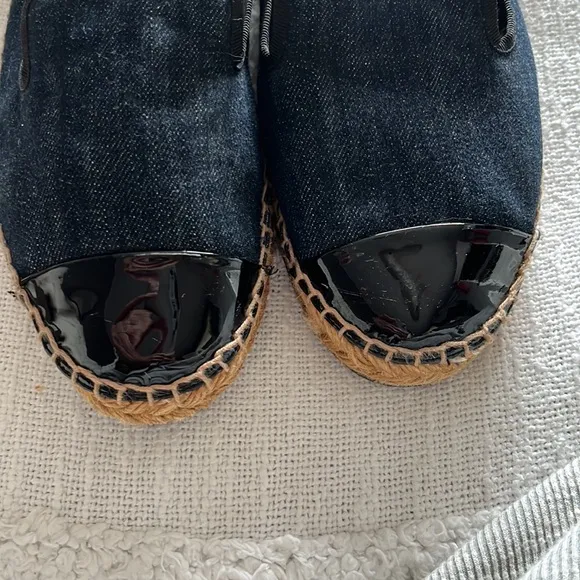 Fendi Blue and Black Espadrilles with Woven Jute Sole