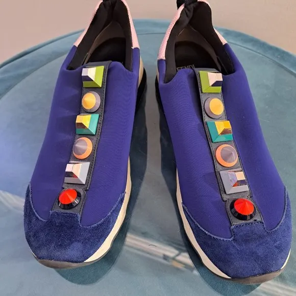 FENDI Blue Neoprene Rainbow Studded Sneaker