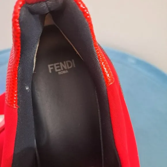FENDI Red Neoprene Rainbow Studded Sneaker