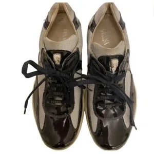 Fennix Italy Leather Navy Gray Sneakers Size 9.5 Swarovski crystals 495.00