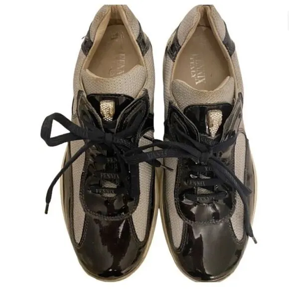 Fennix Italy Leather Navy Gray Sneakers Size 9.5 Swarovski crystals 495.00
