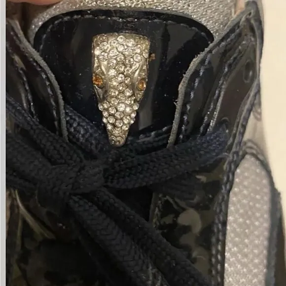 Fennix Italy Leather Navy Gray Sneakers Size 9.5 Swarovski crystals 495.00