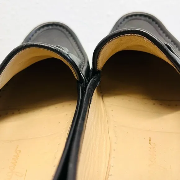 Ferragamo Black Leather Lug Sole Shies Loafers