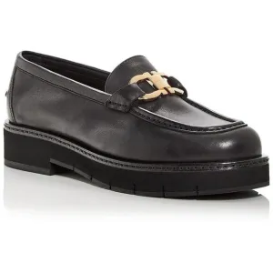 Ferragamo Womens Maryan Black Leather Lugged Sole Slip-On Loafers Shoes Used