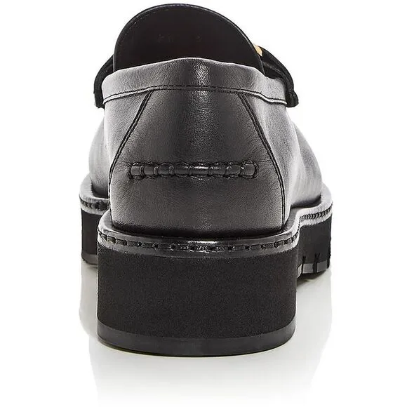 Ferragamo Womens Maryan Black Leather Lugged Sole Slip-On Loafers Shoes Used