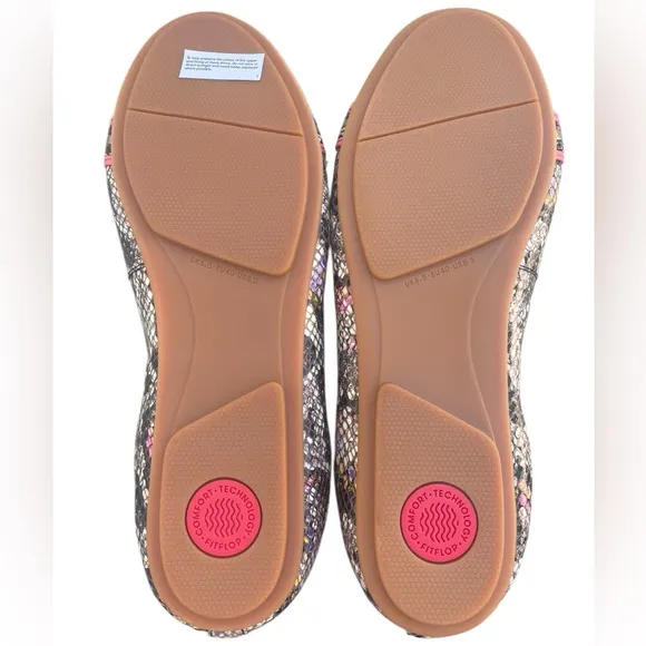 FitFlop Allegro Leather Ballet Flats Coral Black Faux Snake Design Size 8.5