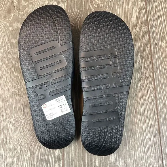 FitFlop Black iQushion Ergonomic Leather‎ Slide Mens Shoes, All Black NEW 11 43