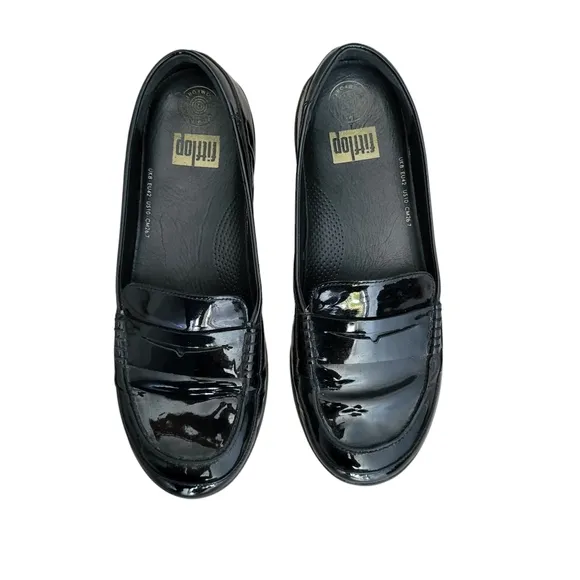 FitFlop Black Patent Leather Loafers.