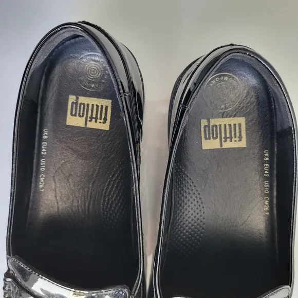 FitFlop Black Patent Leather Loafers.