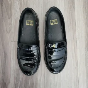 FitFlop Black Patent Leather Loafers.