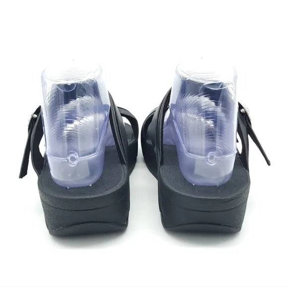FitFlop LULU Adjustable Black Leather Slides Summer Comfort Sandals Size 9