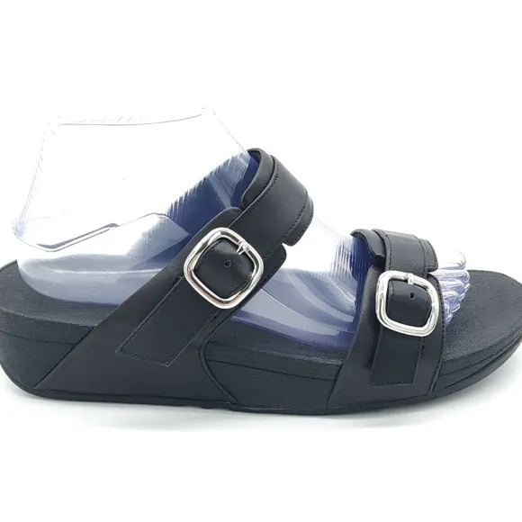 FitFlop LULU Adjustable Black Leather Slides Summer Comfort Sandals Size 9