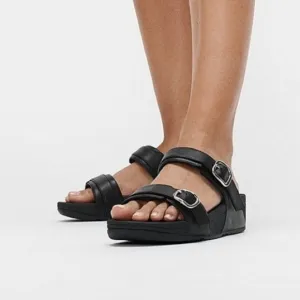 FitFlop LULU Adjustable Black Leather Slides Summer Comfort Sandals Size 9