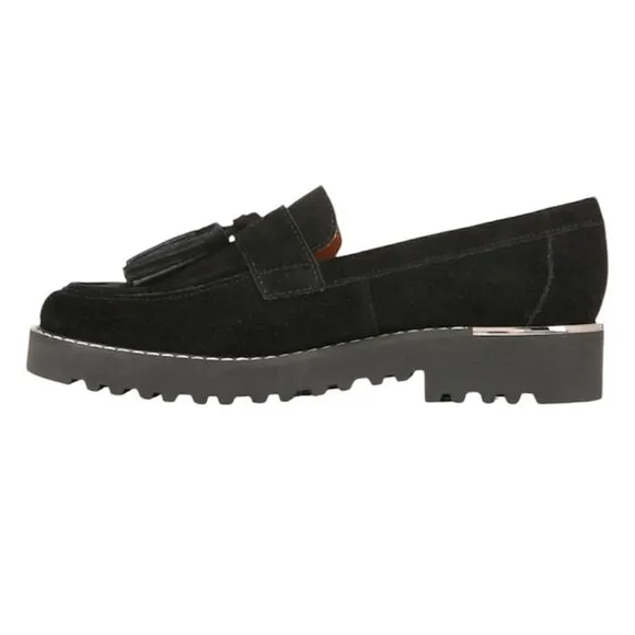 FRANCO SARTO CAROLYNN Chunky Platform Lug Sole Tassel Loafers Black Size 10