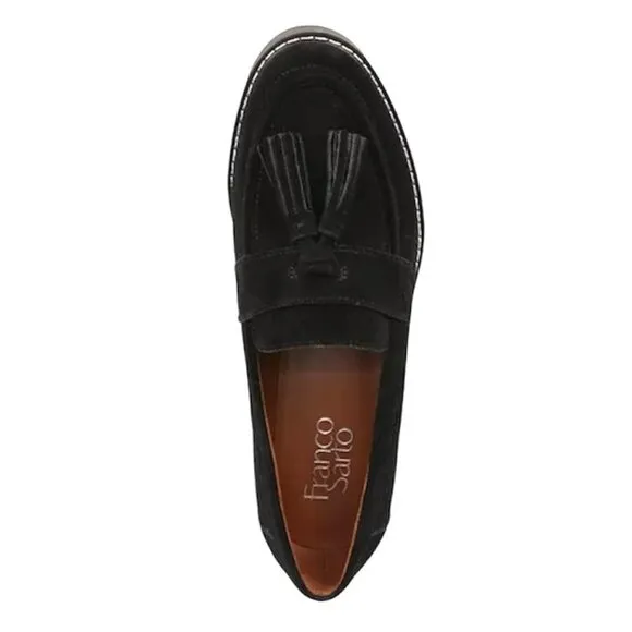 FRANCO SARTO CAROLYNN Chunky Platform Lug Sole Tassel Loafers Black Size 10