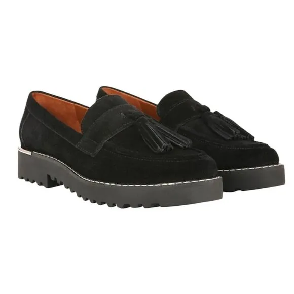 FRANCO SARTO CAROLYNN Chunky Platform Lug Sole Tassel Loafers Black Size 10