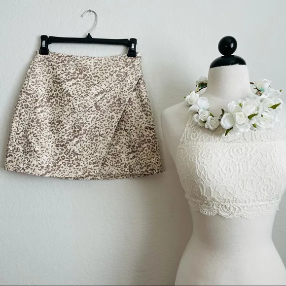 Free People Animal Print Faux Leather Mini Skirt