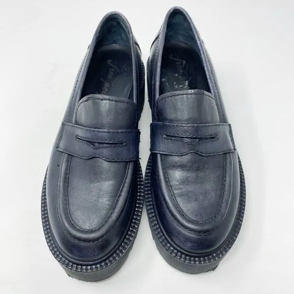 Free People Black Leather Chunky Sole Penny Loafers Women's EU Size 36.5/US 6.5