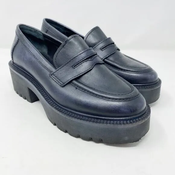 Free People Black Leather Chunky Sole Penny Loafers Women's EU Size 36.5/US 6.5