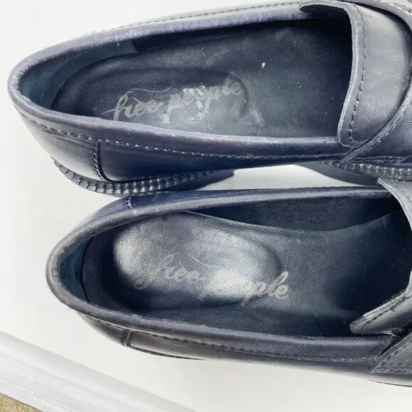 Free People Black Leather Chunky Sole Penny Loafers Women's EU Size 36.5/US 6.5