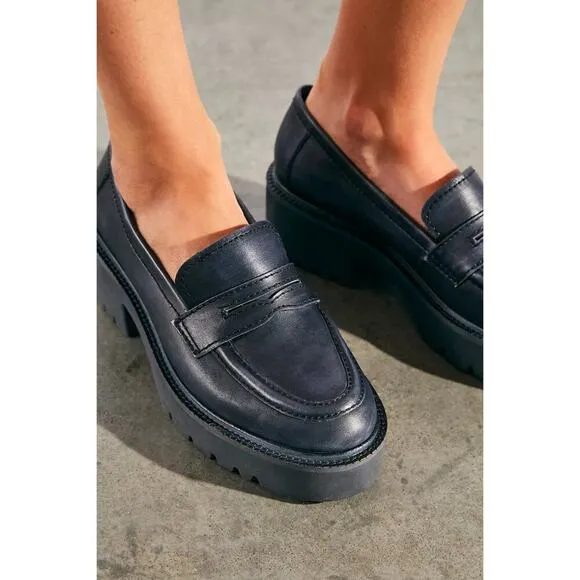 Free People Black Leather Chunky Sole Penny Loafers Women's EU Size 36.5/US 6.5