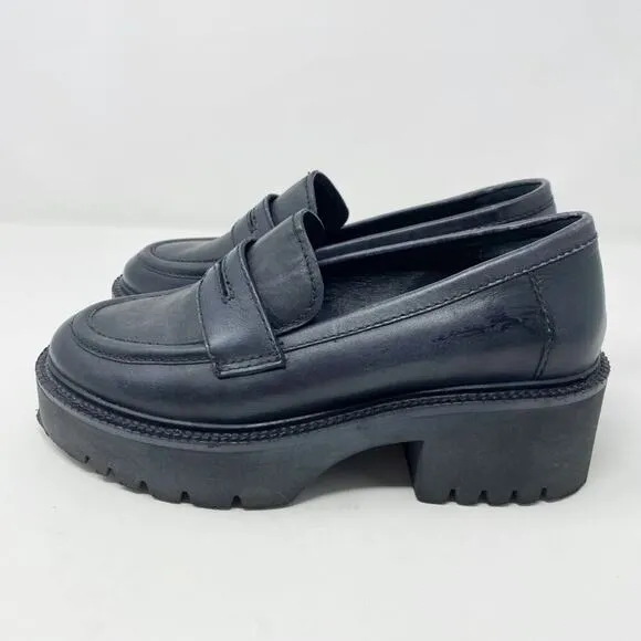 Free People Black Leather Chunky Sole Penny Loafers Women's EU Size 36.5/US 6.5