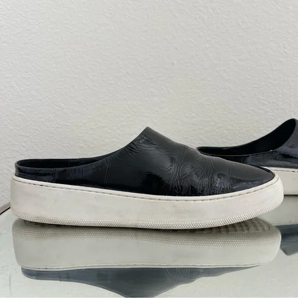 FREE PEOPLE Black Shiny Patent Leather Wynwood Slip On Slide Platform Mules