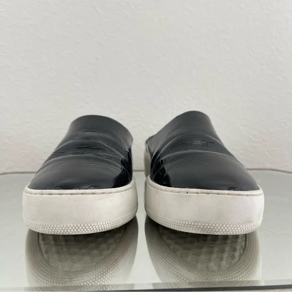 FREE PEOPLE Black Shiny Patent Leather Wynwood Slip On Slide Platform Mules