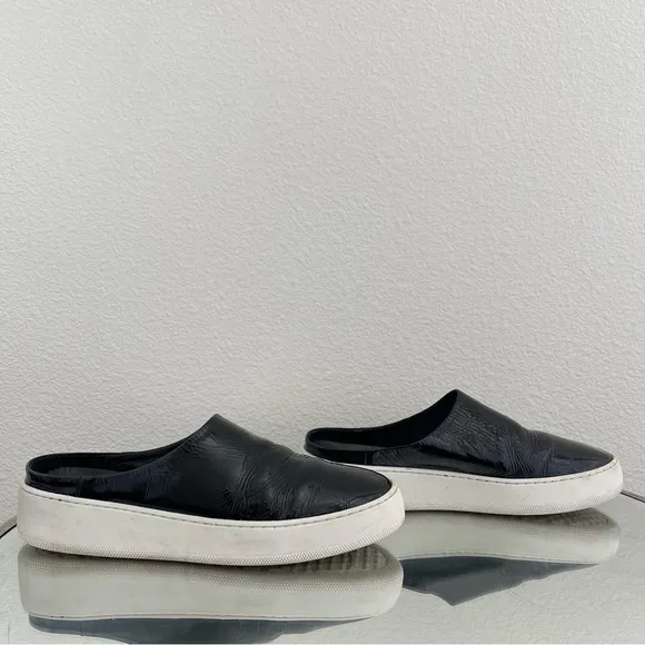 FREE PEOPLE Black Shiny Patent Leather Wynwood Slip On Slide Platform Mules
