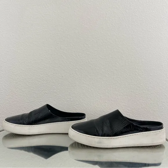 FREE PEOPLE Black Shiny Patent Leather Wynwood Slip On Slide Platform Mules