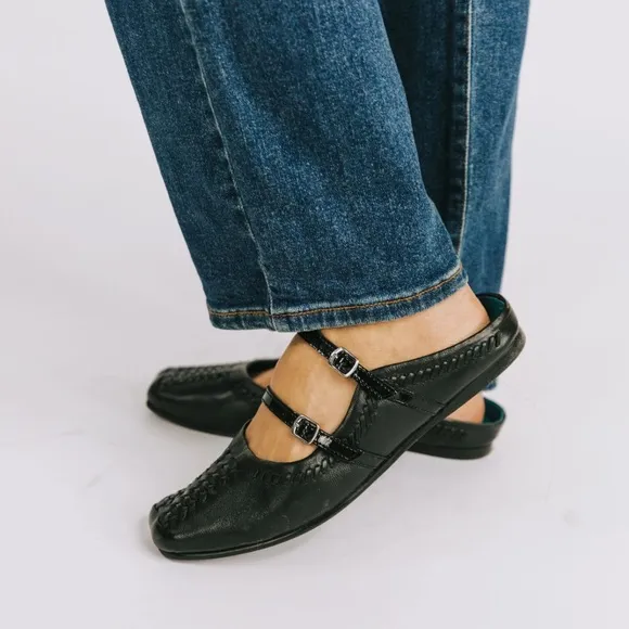 FREE PEOPLE Diana Double Strap Flats-Black-Size 38