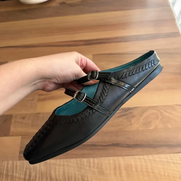 FREE PEOPLE Diana Double Strap Flats-Black-Size 38