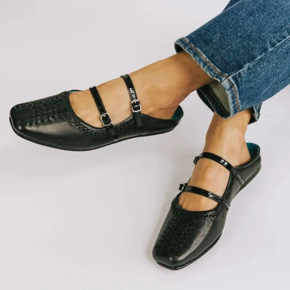 FREE PEOPLE Diana Double Strap Flats-Black-Size 38