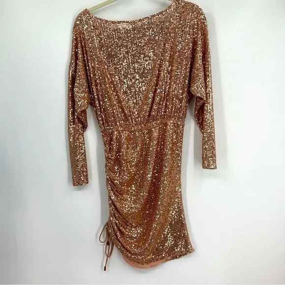 Free People Giselle Ruched Empire Waist Mini One Shoulder Dress in Rose NWT