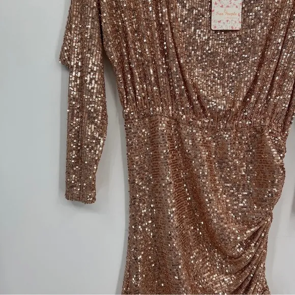 Free People Giselle Ruched Empire Waist Mini One Shoulder Dress in Rose NWT