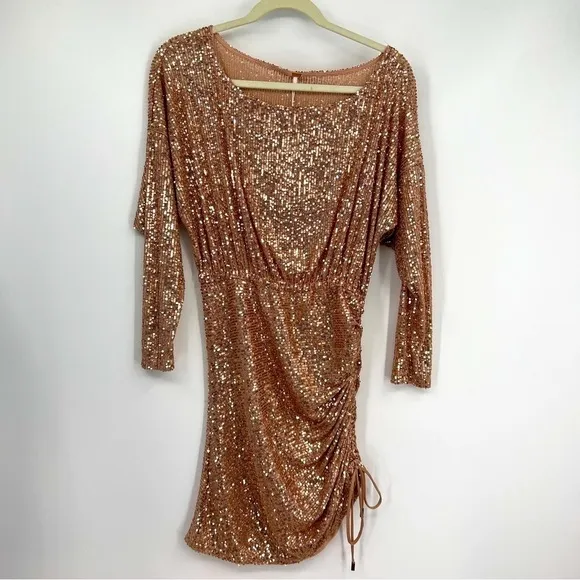 Free People Giselle Ruched Empire Waist Mini One Shoulder Dress in Rose NWT